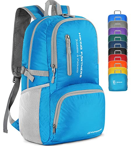 ZOMAKE Leicht Faltbarer Rucksack 35L Packbare Backpacks,Kleiner Rucksäcke Wanderrucksack Wasserdicht Rucksäcke für Damen Herren Outdoor Wandern(Hellblau)