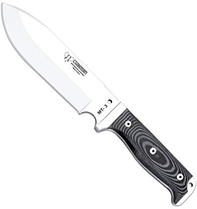 Cudeman Cuchillo 297-M MT-3 Hoja de Acero MoVa 1.4116 de 17 cm y empuñadura de micarta Negra de 12 cm para Caza, Pesca, Supervivencia y bushcraft + Portabotellas Regalo