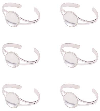 PandaHall 5 Stk. Silber Messing Lünette Tablett leer Manschette Armreif mit 25 mm klaren, flachen, runden Cabochon für Armband DIY Schmuckherstellung, Männer und Frauen