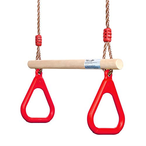 Trapèze Balançoire en Bois avec Gymnastique Anneaux Enfants Portique Toboggan Jeux Jardin Extérieur Intérieur Rouge