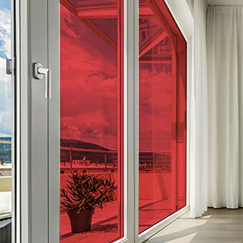 DIMEXACT Selbstklebende Sonnenschutzfolie für Autofenster, farbig, transparent für Fenster, Rot, Breite 1,52 m, Rolle