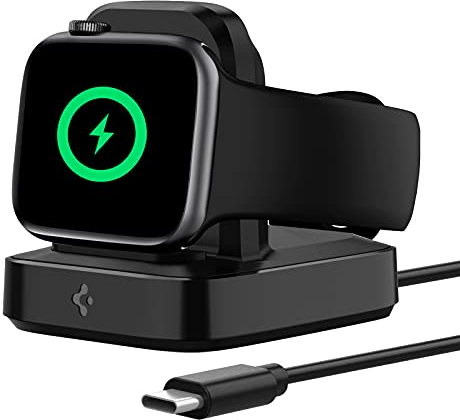 Spigen ArcField Kabelloses Ladeständer für Apple Watch MFi zertifiziert Eingebautes Ladegerät USB C-Kabel Kompatibel mit Apple Watch Serie Ultra 2 9 8 7 6 SE 5 4 3 2 49mm 45mm 44mm 42mm 41mm 40mm 38mm