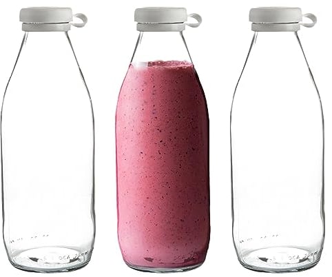 Argon Tableware Tallo Glass Bottles - Large Fridge Storage Serving Carafe Decanter for Water, Juice - 1 Litre - Pack of 3