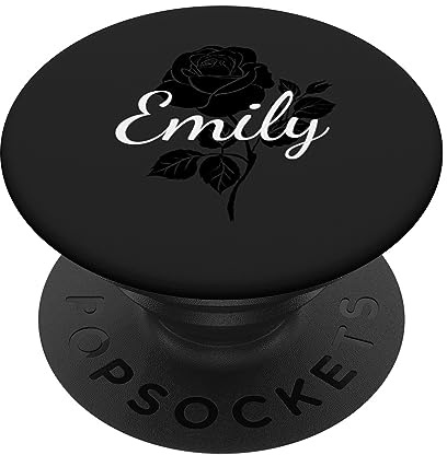 PopSockets Emily - Name Schwarze Rose Personalisiertes Geschenk Grau PopSockets mit austauschbarem PopGrip
