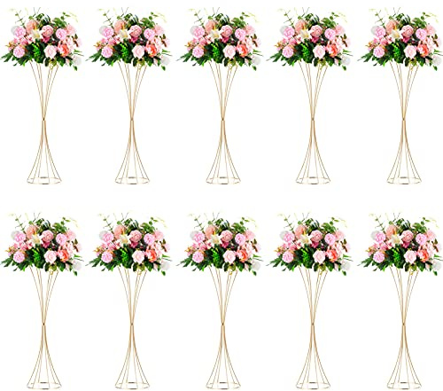Nuptio 10 Stück Gold Hochzeit Mittelstücke Tischvase, 79cm Hoch Metall Trompete Vase, Straße Führen für Hochzeitsfeier Abendessen Herzstück, Blumenständer für Weihnachten Jubiläum Dekoration