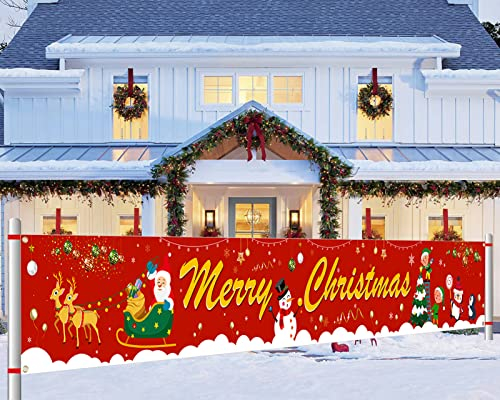 DPKOW Lange Frohe Weihnachten Banner für Weihnachten Dekoration, Stoff Plakat Banner für Weihnachten Garten Außen Deko, Weihnachten Haus Innen Deko, Weihnachten Wand Tisch Deko, 270 * 35cm