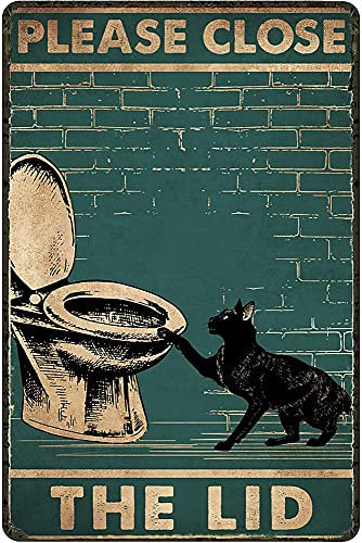 DAIERCY Please Close The Lid Vintage Tin Sign Black Cat Decor Lover Gift Funny Bathroom Toilet Wall Restroom For Home Office Cafe Bar Club Decoration Housewarming 5.5x8 Inch