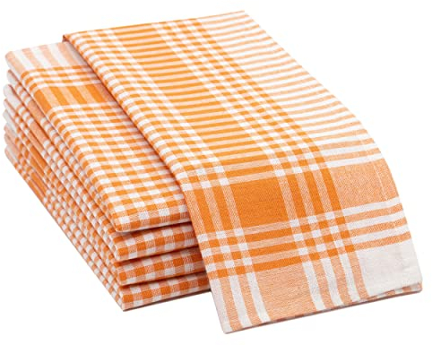 ZOLLNER 5er Set Geschirrtücher - Baumwolle in 50x70 cm - saugstarke und robuste Küchentücher - waschbar bis 60°C – in orange weiß kariert - Gastronomiequalität - Oeko Tex® Zertifiziert