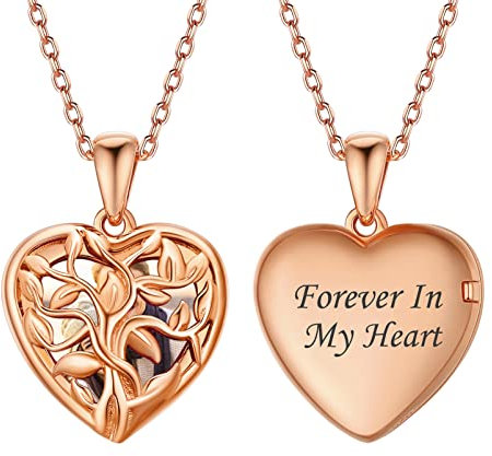 Silvora Relicario Mujer Corazón Arbol de Vida con Foto Personalizada Collar Precioso Hipoalegénico Plata de Primera Ley Colgante Portafotos