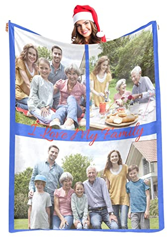 Personalisierte Decke Fotodeck mit Eigenem Foto Personalisiert Kuscheldecke mit Fotos, Fotogeschenke für Freundin, Mama, Papa, Oma, Opa, Muttertagsgeschenk Geburtstag, 3 Fotos