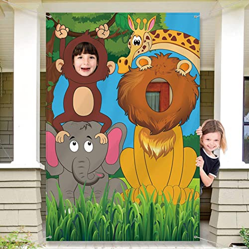 Dschungel Tiere Geburtstag Foto Requisite Banner,Nesloonp Lustige Dschungel Tier Party Spiel Party Fotohintergrund Dekoration,Waldtiere Party Spiel Banner Fotoaccessoires