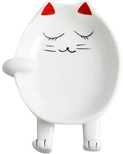 Ceramic Cat Spoon Rest for Kitchen Counter, Multifunctional Chopsticks Spoon Holder, Ceramic Utensil Holder, Essential Kitchen Aid and Accessories, Decoration Gift for Cat Lovers (Red)