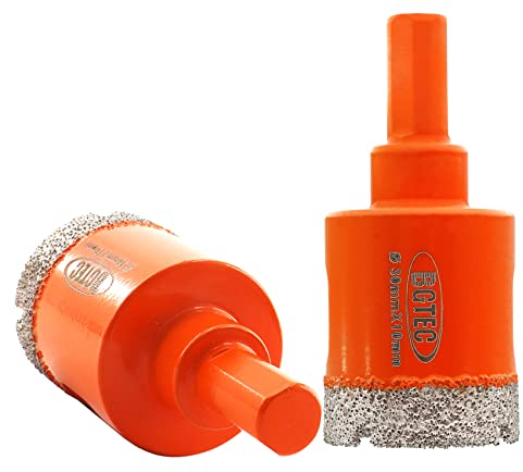 BGTEC Diamond Core Drill Bits, 2pcs 30mm Triangle Shank Hole Saw Drill Bits for Ceramic Porcelain Tile Marble Granite Stoneware Quartz Vacuum Brazed Diamond Drill Bit 65mm Length
