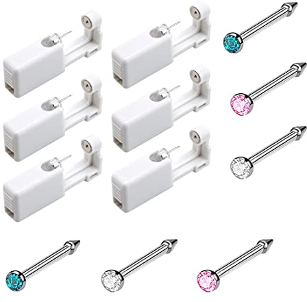 6 Stück Ohrlochstech Pistole Einweg-Steril-Sicherheits-Ohr Nasen-Piercing-Pistolen-Kit Schmerzfreies Selbst-Piercing-Werkzeug mit Ohrstecker-Asepsis-Pierce-Kit Piercing-Zubehör