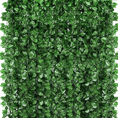 ZYIGYI 2,8 m, 96 Stück, künstliche grüne Girlande, Efeublatt-Pflanzen, Rankenblätter, künstliche Blumen, Laub für Schlafzimmer, Garten, Wanddekoration