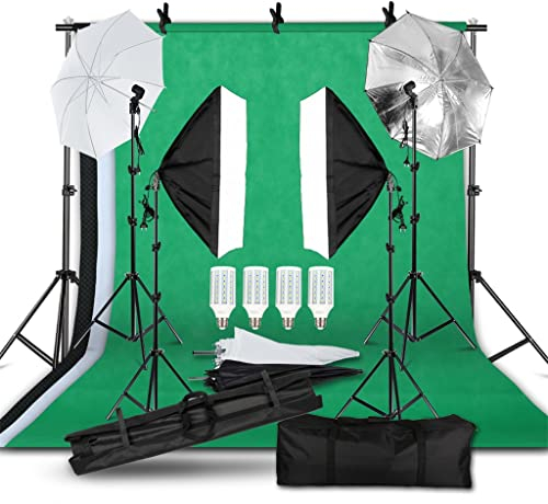 CAZARU Fotografie-Beleuchtungsset 2 x 3 m Fotohintergrund, weicher Regenschirm, Softbox, Lichtstativ, tragbare Tasche für Fotostudioaufnahmen