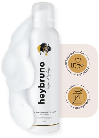 heybruno Hunde Trockenshampoo gegen Geruch | Schaum | ohne Ausspülen | Langhaar & alle Längen | Fellpflege dermatologisch getestet