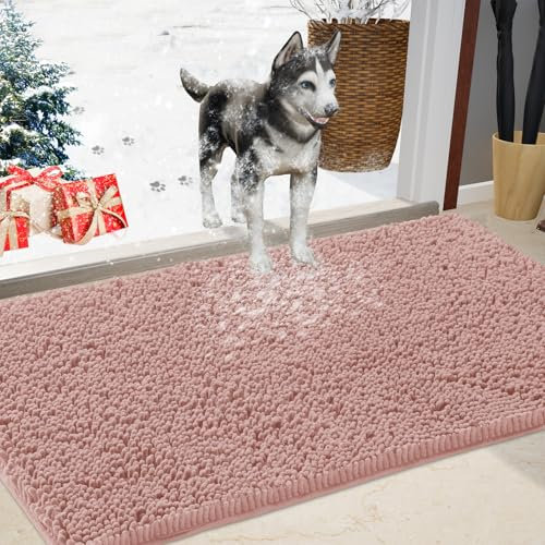 IM HOME Chenille Absorbent Outdoor Doormat 36 x 24, Washable Muddy Door Mats for Dog Non Slip Indoor Doormat Dog Mat for Muddy Paw Front Inside Doormats for Entryway Dusty Pink