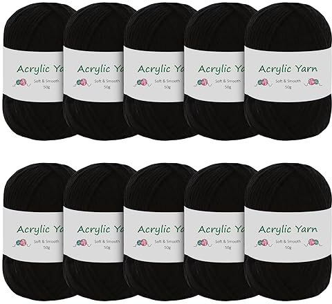 Domkan Cotone per Uncinetto 500g - Filo Morbido (Ferri: 3,0-4,0 mm) - Nero