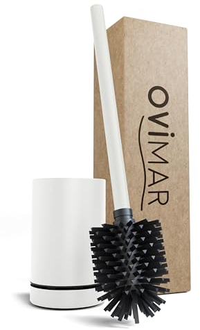 ovimar Toilettenbürste Voss Weiß matt | Silikon Klobürste | Belüftungsfunktion | frei stehend | Edelstahl WC Bürstenkopf wechselbar | abnehmbare Tropfschale | WC Bürste ohne Wandmontage