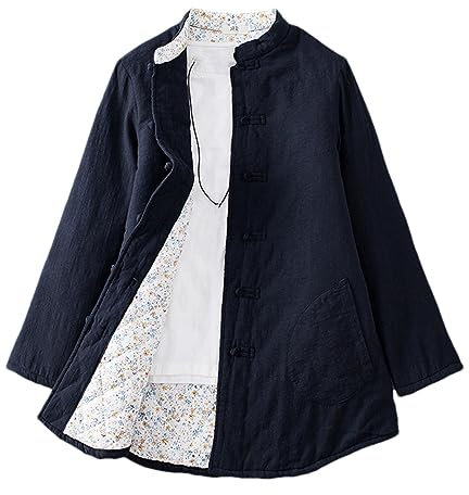 UIOKLMJH Manteau D'hiver De Style Chinois Pour Femmes Costume Tang Traditionnel Vintage Décontracté Veste Ample Mi Longue Black M