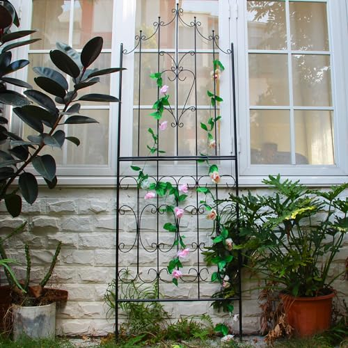 SCENDOR Treillis métallique 220 x 75 cm (H x l) - Revêtement en Poudre Noir - Support Attrayant pour Plantes - Treillis de Jardin élégant - Décoration de Jardin - Décoration extérieure - Roses Vigne