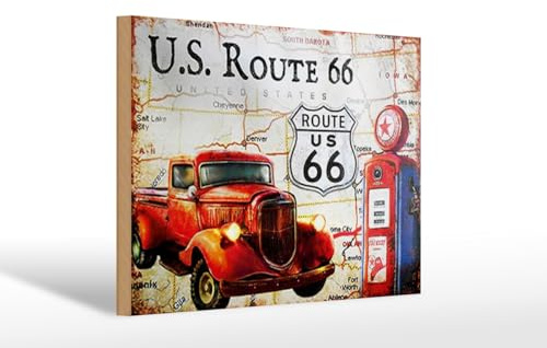 Ontrada Holzschild 20x30cm US Route 66 Oldtimer Tankstelle Holz Schild