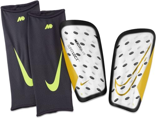 Nike Unisex Schienbeinschoner Nk MERC Lite Suplck - Fa22, White/Black/MTLC Gold Coin, DN3609-101, M