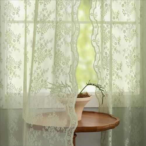 YJ YANJUN Durchsichtige Vorhänge, 183 cm lang, 2 Paneele, Blumenmuster, Boho-Netzvorhänge, Jungen, Mädchen, Baby, Spitze, Gaze-Vorhang für Schlafzimmer, französische Tür, Schiebetür, 1,8 m Länge