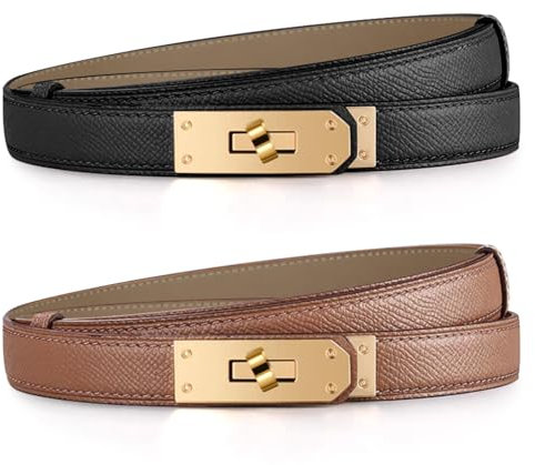 Tonsunul Gürtel Damen,2er Set,Ledergürtel Damen,Klassische Goldschnalle,Schwarz Und Braun, Verstellbar,Metall Drehverschluss, Für Geschenk Muttertag,Elegant Für Alle Gelegenheiten Belt Women