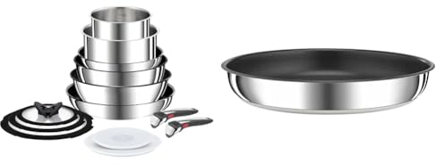 Tefal Ingenio Preference On - Juego de 2 Sartenes + Wok + guisera + 2 cazos + 5 accesorios & TEFAL Ingenio Preference Sartén 22 cm, apilable, acero inoxidable, revestimiento antiadherente