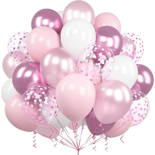 Ousuga Palloncini Rosa Bianchi, 60 Pezzi 12 Pollici Rosa Pastello Baby Bianco Opaco Coriandoli Palloncini per Bambina Principessa Ragazze Feste Compleanno Battesimo Matrimonio Baby Shower Decorazione