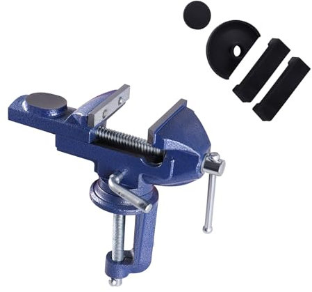 Schraubstock 70mm, Blau Schraubstockklemmbar mit vierteiligem Set, Feinmechanikerschraubstock für Werkbänke