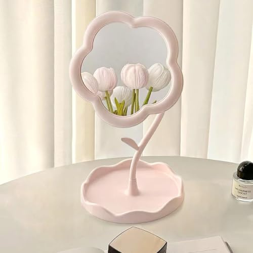 RUIGOMRU Miroir de maquillage en forme de fleur pour bureau, chambre à coucher, salon et espaces minimaux, décoration de chambre, décoration d'intérieur (rose)