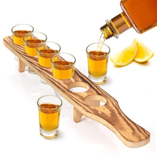 Tequila Shot Glass Holder - Wooden Whiskey Shot Glass Tray, Wine Shot Glass Display Dispenser | Bar Shot Glass Rack Base