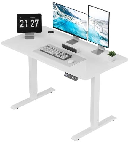 HLONONE Höhenverstellbarer Schreibtisch, 140 × 60 cm Elektrischer Schreibtisch, Verstellbarer Computertisch mit Cable Grommet und 3-Funktions-Memory, Steh-Sitz Tisch für Büro und Home Office, Weiß