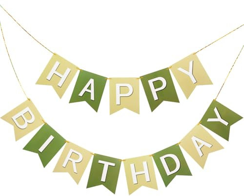 jijAcraft Vorgefädelt Happy Birthday Girlande: Salbeigrün 16 × 20cm Groß Papier Geburtstags Girlande, Happy Birthday Banner Kinder für Geburtstagsparty