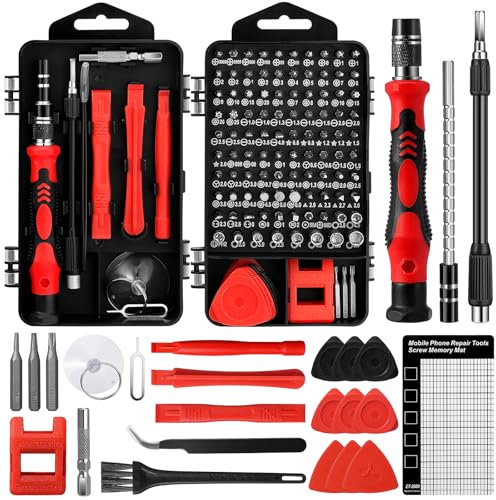 Zeawavsl Feinmechaniker Schraubendreher Werkzeug Set, 122 in 1 Mit kleiner Bürste, Handy Reparatur Werkzeug Set für Smartphones, IPhones, Tablets, Laptops, Kameras, Brillen (Red)
