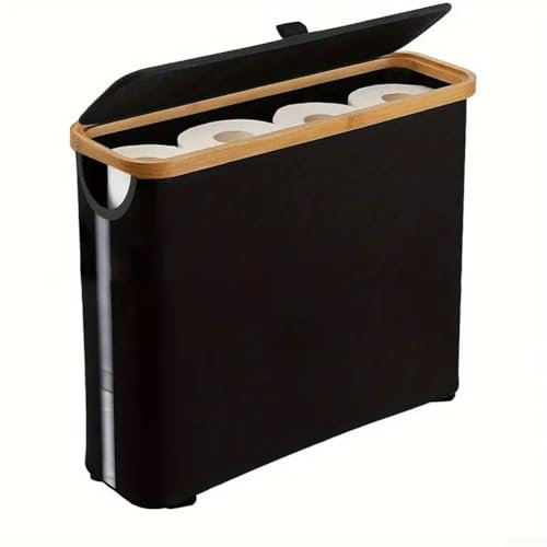 Lecreatekit Panier à papier toilette, peut contenir 12 rouleaux, support de boîte de rangement de salle de bain avec couvercle, panier à papier toilette multifonctionnel avec poignée, tissu Oxford