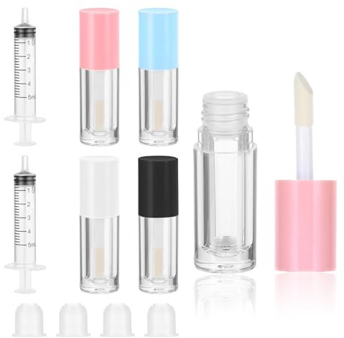 4Pcs Empty Lip Gloss Tubes, 6ml Mini Lip Gloss Containers Lipgloss Tubes with Wand, Clear Plastic Lip Gloss Tubes Bulk for Skin Care Oil DIY Makeup Lipgloss Making Kit (D25xh86mm)