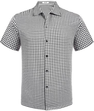 COOFANDY Chemisette Homme Manche Courte Chemise à Carreaux Chemise Été Coton Chemise Travail Blanc & Noir Motif à Petits Carreaux L