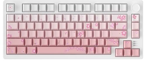 DAREU EK75PRO Sakura Pink Gaming Tastatur Kabellos, 75% RGB Hot Swap Mechanische Tastatur mit Knopf, 2.4Ghz/BT5.1/USB-C, Gasket Mount, Side-Engraved PBT Tastenkappen,Linear Dream Switch,QWERTY