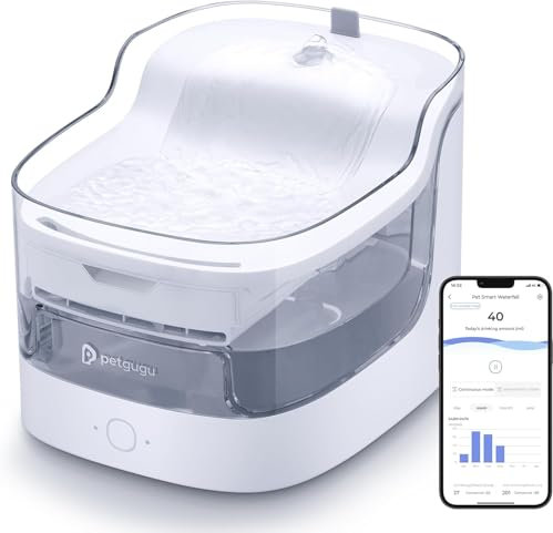 PETGUGU Fontaine à Eau pour Chats : Distributeur d'eau pour Chats avec Pompe sans Fil, 2 L, Fontaine pour Chat avec détecteur de Mouvement et Surveillance des données, WiFi 2,4 GHz (PF1)