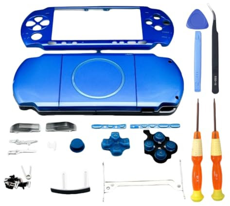 Hzxkqmil Full Shell Kit Replacement Housing Case for Sony PSP 3000 PSP3000 Console, DIY Faceplate Cover Plates Accessories + Buttons Screws Set (Blue)