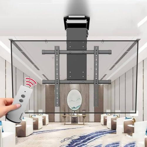 Electric TV Ceiling Mount, 0-85° Flip Down Motorised TV Bracket, Electric TV Ceiling Mount with Remote Control and Switch Control, Motorised TV Lift Fits 50-90 Inch TVs