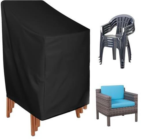 Stapelstühle Abdeckhaube, Schutzhülle Gartenstühle 64x64x70/120 cm, 210D Oxford Polyurethan Schutzhülle StapelstüHle, Wetterfest, Wasserdicht, Winddicht, UV-Gartenstühl Abdeckung für 4-6 Stühle
