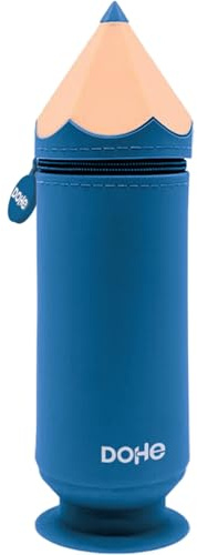 Dohe - Silicone Pencil Case - 1 Compartment, Pencil Shaped, Suction Cup for Desk or Table Top Use, Zipper Closure, Soft Touch Pencil Case, Dimensions: 6.8 x 20 cm