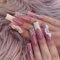 24pcs Long Press on Nails French Tip False Nails Glitter Gold White Edge Pink Fake Nails Flower Rhinestone Stick on Nails Removable Glue-on Acrylic Nail Tips Accessories for Women