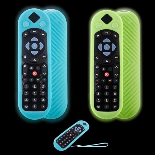 NIYATA Confezione da 2 custodie luminose in silicone per telecomando Sky Q Touch e Non-Touch, Sky Glass and Stream, cover protettiva antiscivolo con colori blu fosforescente, verde brillante, cordino