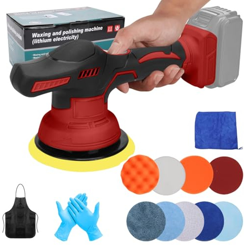 Poliermaschine Auto kompatibel mit Milwaukee 18V Akku, 150 mm Poliermaschine Auto Set 12 pcs,Exzenter poliermaschinen,8 variable Geschwindigkeit,für die Autodetailing,Polieren,Wachsen (Ohne Akku)